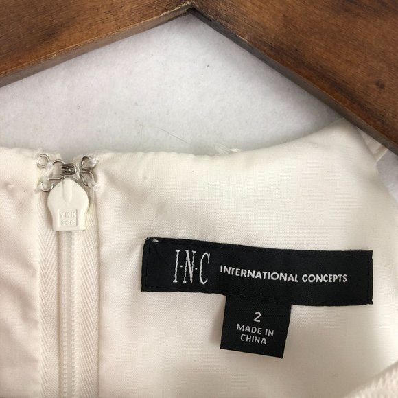 INC International Concepts Women's Size 2 White Lace High Neck Flounce Dress - Picture 7 of 11